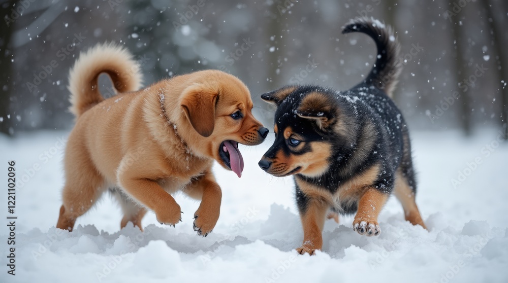 Naklejka premium dogs playing in the snow in a park