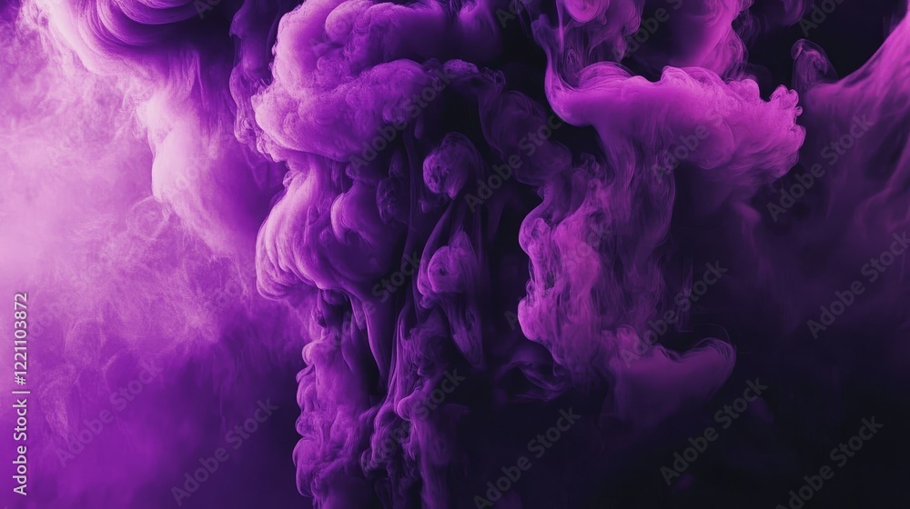 Fototapeta premium Dark isolated background enhances the intensity of purple smoke.
