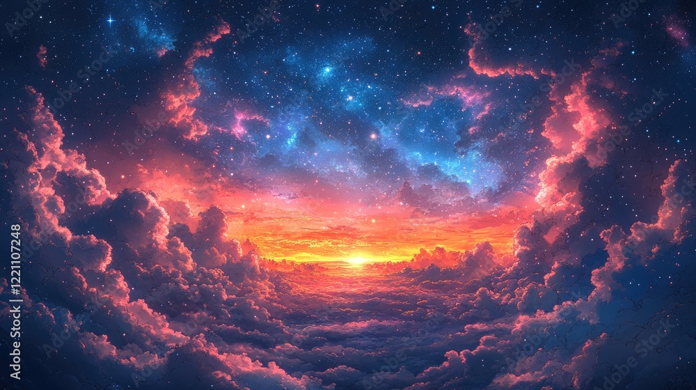 Fototapeta premium A serene night sky featuring a gradient of deep blues and purples,