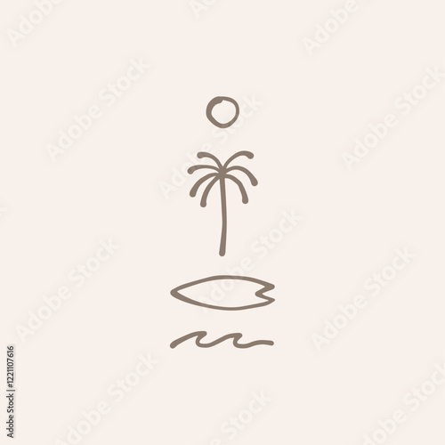 Vintage boho hand drawn surf elements