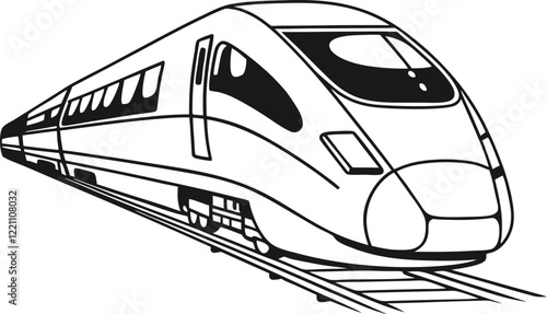 Simple black and white illustration of a high-speed train.