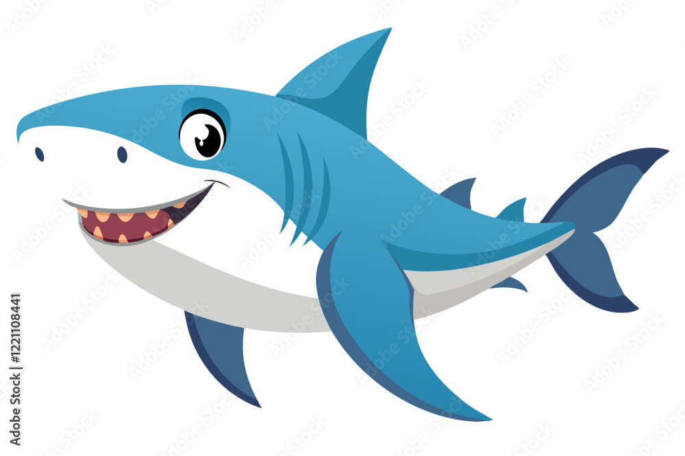 Fototapeta premium Cartoon Animation of a Happy Blue Shark - Vector Illustration