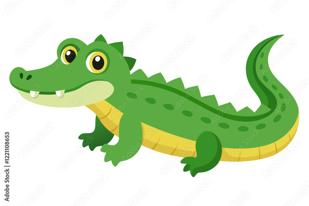 Fototapeta premium Adorable Cartoon Alligator Watercolor Vector Illustration - Isolated Green Reptile Clipart