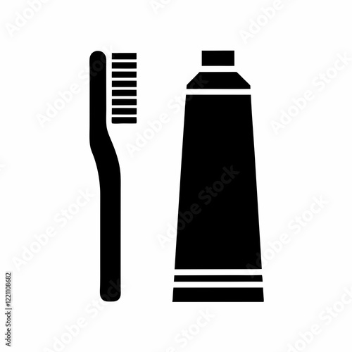 Toothbrush and Toothpaste Vector Icon for Dental Care.