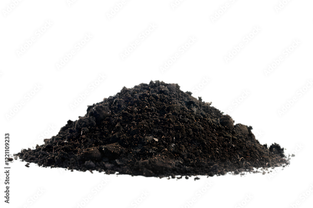Fertile soil closeup, handful land. Black ground surface for gardening season. Soil isolated on transparent background Fertile soil closeup, handful land. Black ground surface for gardening season. Soil isolated on transparent background
