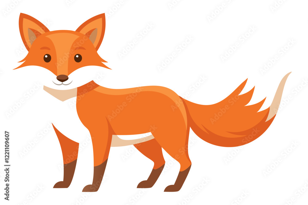 Fototapeta premium Watercolor Vector of a Cartoon Fox Isolated on a White Background, Cute Fox Illustration, Hand-Drawn Fox Art, Animal Art, Nature Vector, Fox Drawing, Creative Fox Design