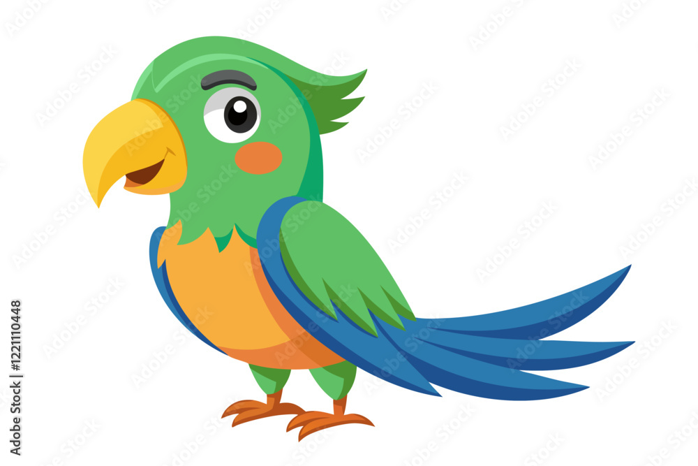 Obraz premium Watercolor Vector of a Cartoon Parrot – Cute and Colorful Parrot Illustration on White Background for Animation, Stickers, Prints,