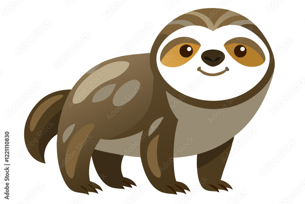 Fototapeta premium Watercolor Vector of Cartoon Sloth Animation on White Background, Cute and Playful Design, Perfect for Kids, Fun Sloth Illustration for Prints, Web, and Graphic Projects.