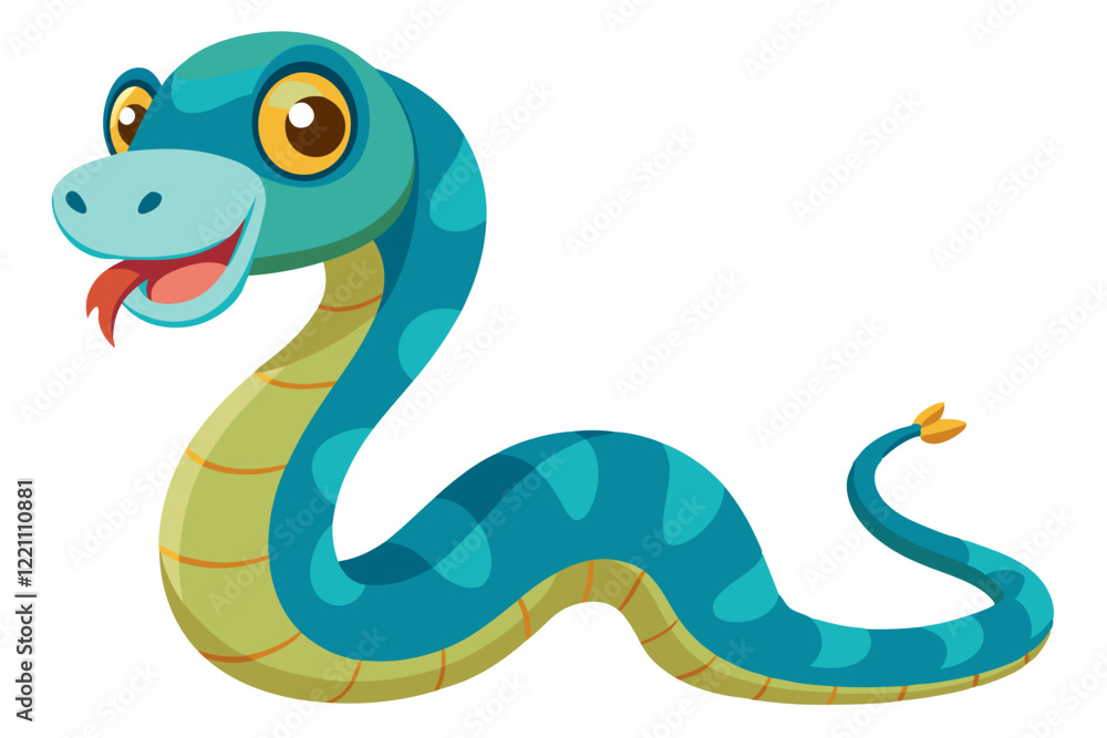 Fototapeta premium Watercolor Vector of a Cartoon Snake Animation - Cute Hand-Drawn Serpent Illustration on White Background