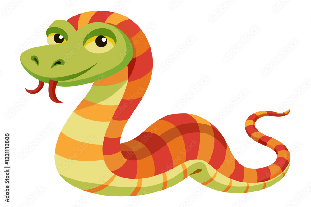 Naklejka premium Watercolor Vector of a Cartoon Snake Animation - Cute Hand-Drawn Serpent Illustration on White Background