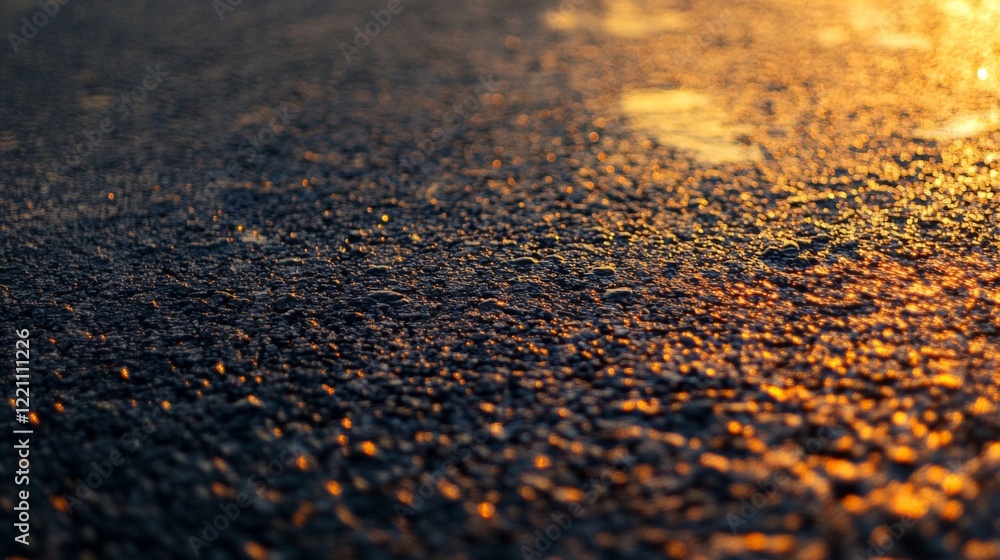 Golden Asphalt Surface at Sunset: Stunning Macro View of Texture and Light Golden Asphalt Surface at Sunset: Stunning Macro View of Texture and Light