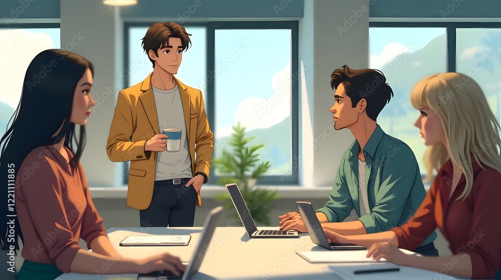 Fototapeta premium Young Professionals Team Meeting Digital Illustration