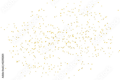 Gold glitter splash dust particles isolated on transparent background. Gold glitter round confetti. Luxury random dots powder for overlay and effects. Celebration design elements. PNG