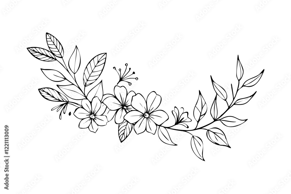 Obraz premium botanical-line-background-with-flowers-and-leave