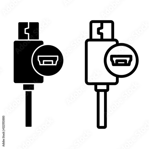 micro usb icon, simple flat style, illustration, logo sign symbol pictogram template, for ui or ux isolated on white for mobile app, editable