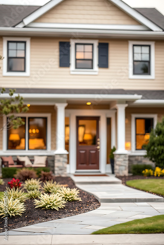 Wallpaper Mural Luxury Dream Home Exterior: Modern House with Landscaped Garden and Stone Walkway Torontodigital.ca