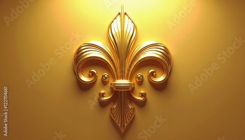 The golden symbol of the heraldic lily on a golden background is the emblem of wealth and prosperity. photo