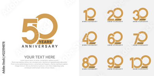 Anniversary logo set vector design, brown color for celebration event