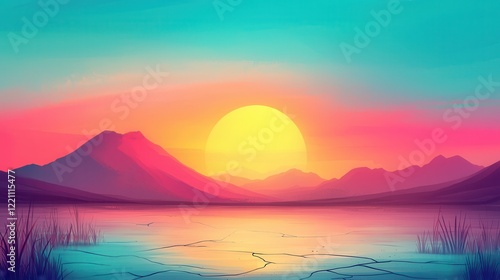 Wallpaper Mural The impact of climate change on weather and sea levels. Vibrant sunset over mountains reflecting in a serene lake. Torontodigital.ca