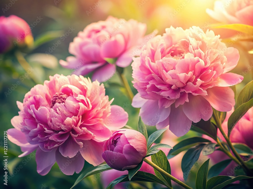 Fototapeta premium Vintage Pink Peony Blossoms Fading Beauty - Soft Pastel Floral Stock Photo