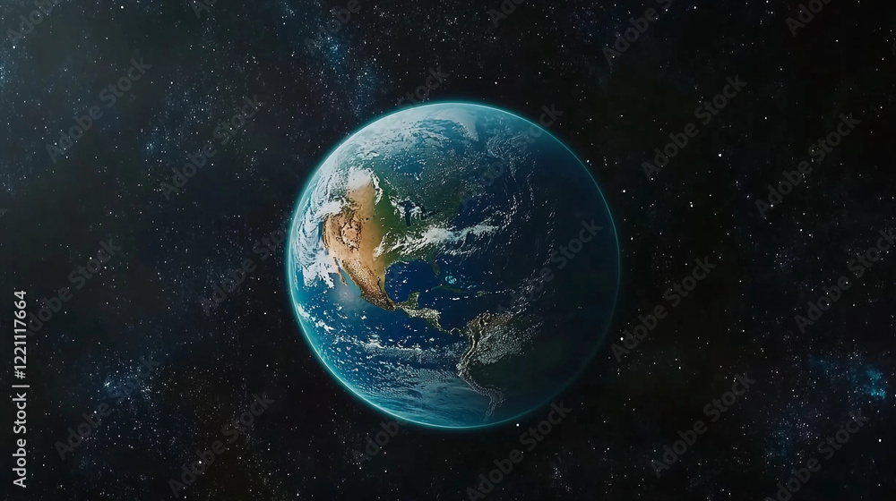 Obraz premium Epic view of a distant planet surrounded by a vibrant cosmic landscape and stars set against the vastness of space. Generative AI