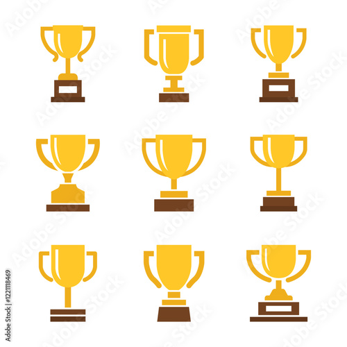 Vector Golden Trophy Icon Collection. Golden Trophy Icon Set