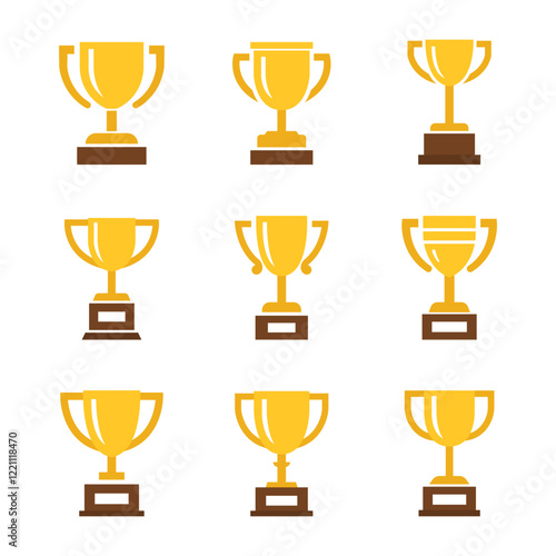 Vector Golden Trophy Icon Collection. Golden Trophy Icon Set