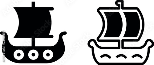 "Viking Ship Vector Icon Set - Bold and Historic Designs"