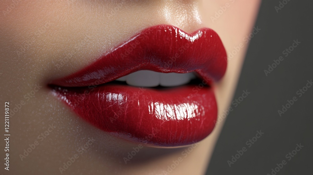 Obraz premium Close-up of Sensational Red Lips, Stunning Beauty Detail