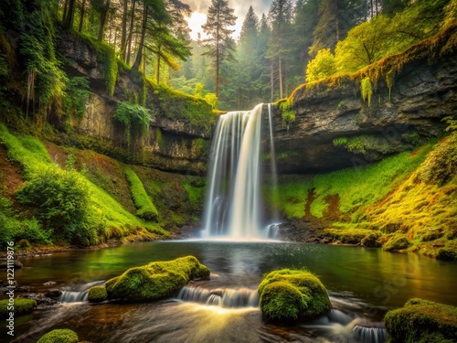 Vintage Silver Falls State Park Oregon Waterfall Landscape Photography photo