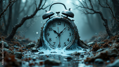 Wallpaper Mural A conceptual illustration featuring an old-fashioned clock melting into water, symbolizing the urgency of sustainable development to preserve our planet's future. Torontodigital.ca