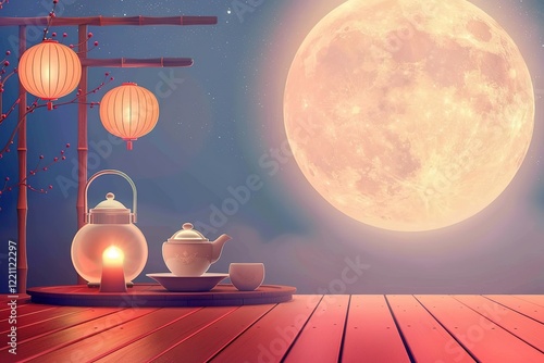 hyper realistic detailed, and blank banner template with text , Mid Autumn Festival , hyper smooth render, banner without text, rule of thirds Intricate Glossy shinny Intricate , photo