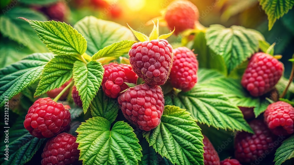Φωτογραφία Vintage Style Photo: Juicy Raspberries on Lush Green Leaves