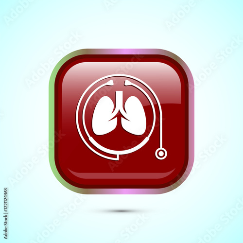 Lungs health care icon design illustration. Healthcare and medical icon sign. Red color square button design