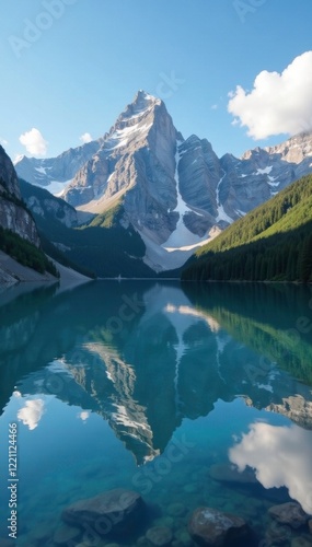 Wallpaper Mural Gentle ripples on the lake's surface create a mirrored effect of surrounding peaks, sky, reflection, peak Torontodigital.ca