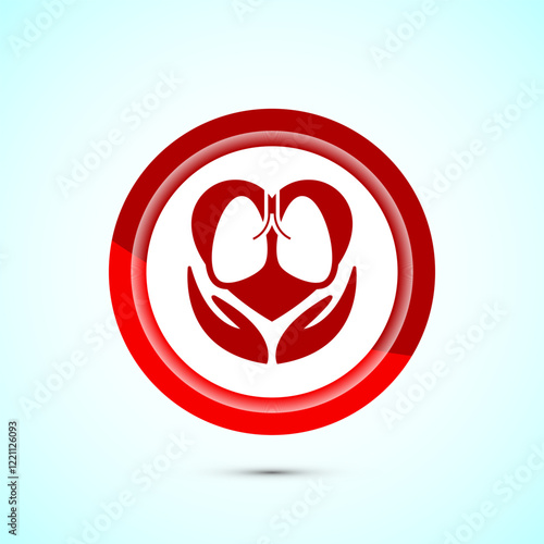 Lungs health care icon design illustration. Healthcare and medical icon sign. Red color button design