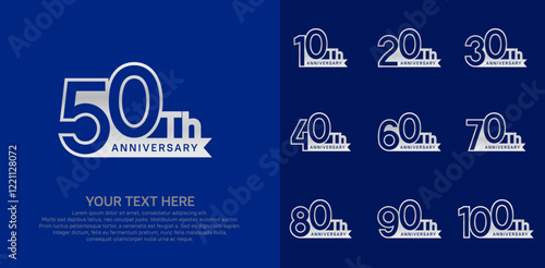Anniversary logo set vector design, silver color for celebration event
