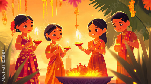 Vector Illustration: Gudi Padwa & Ugadi Celebration for Marathas and Konkanis photo