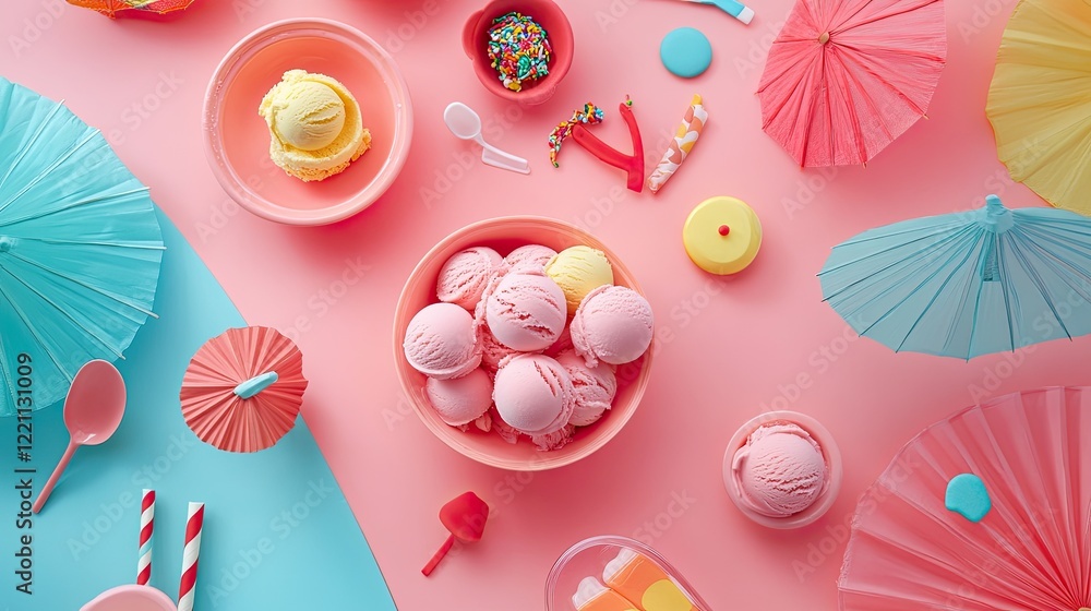 Fototapeta premium Colorful Ice Cream Scoops Summer Treat Delight