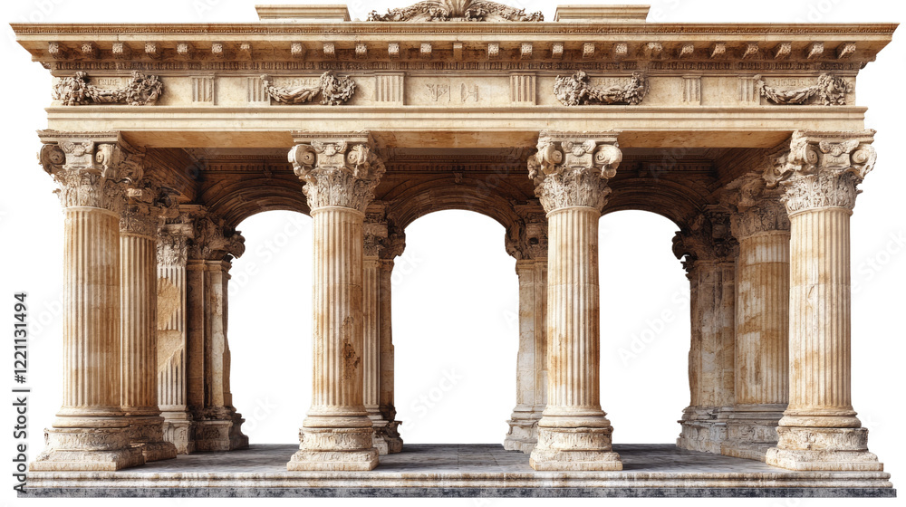 Fototapeta premium Ancient Architectural Grandeur: A majestic ancient structure with ornate columns and arches, exuding timeless elegance and historical significance.