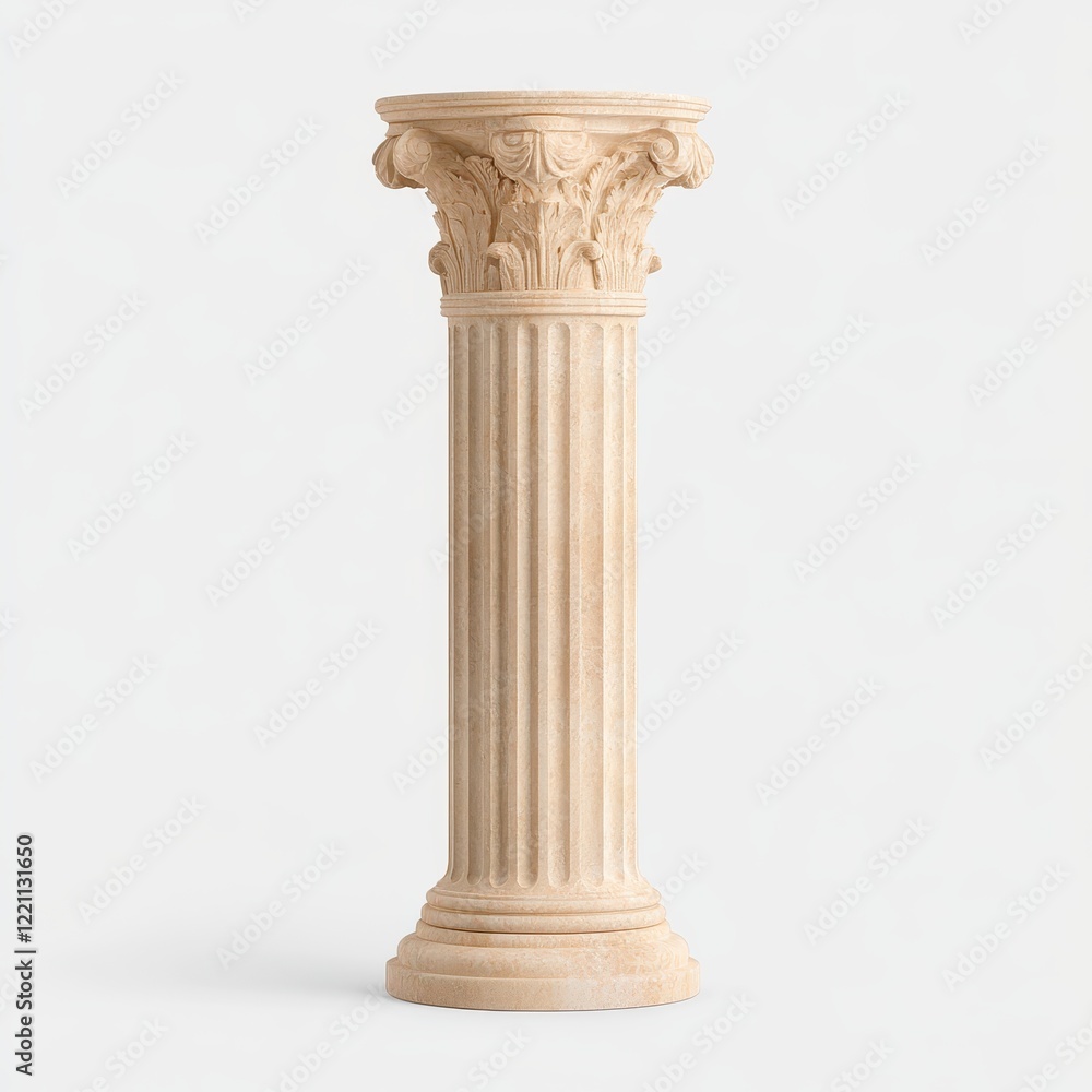 Fototapeta premium White marble column with decorative design architectural element classic style elegant structure interior detail
