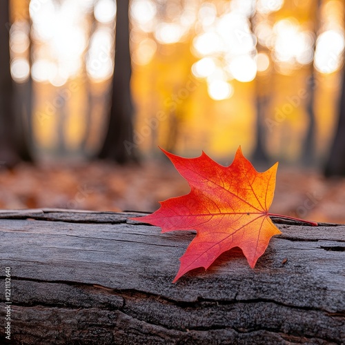 Leaf on a log in nature capturing texture and detail of the leaf and bark in a tranquil forest setting