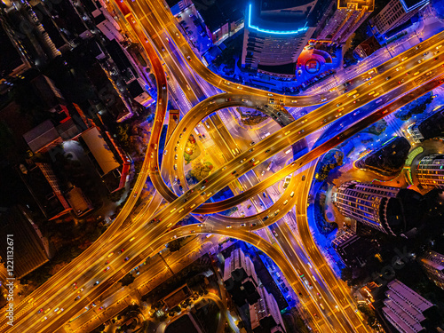 Photography overlook of  Overpass and City Traffic in Shanghai at night