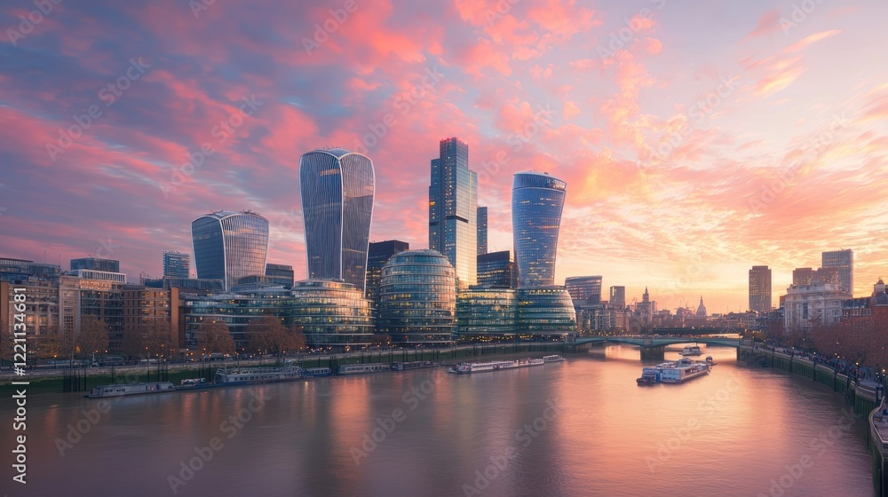 Fototapeta premium A stunning cityscape showcasing modern architecture with glass skyscrapers.