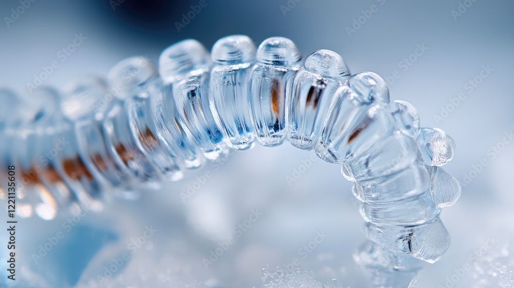 Close-up of transparent ice structure in blue light Close-up of transparent ice structure in blue light