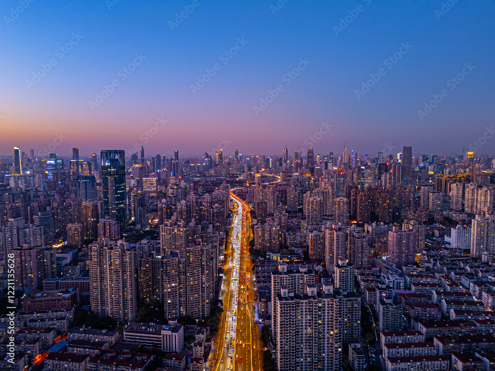 Obraz premium Aerial View of Shanghai skyline and neat residential buildings