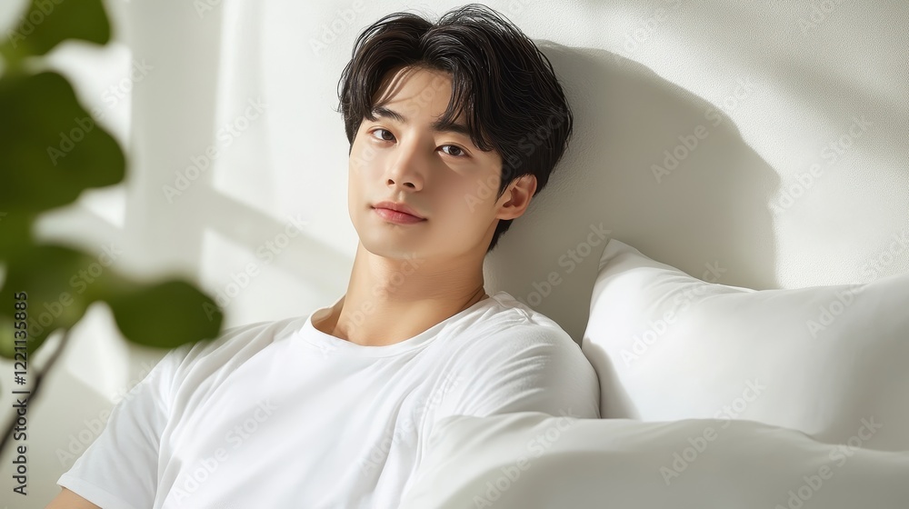 Peaceful Young Man Relaxing at Home Peaceful Young Man Relaxing at Home