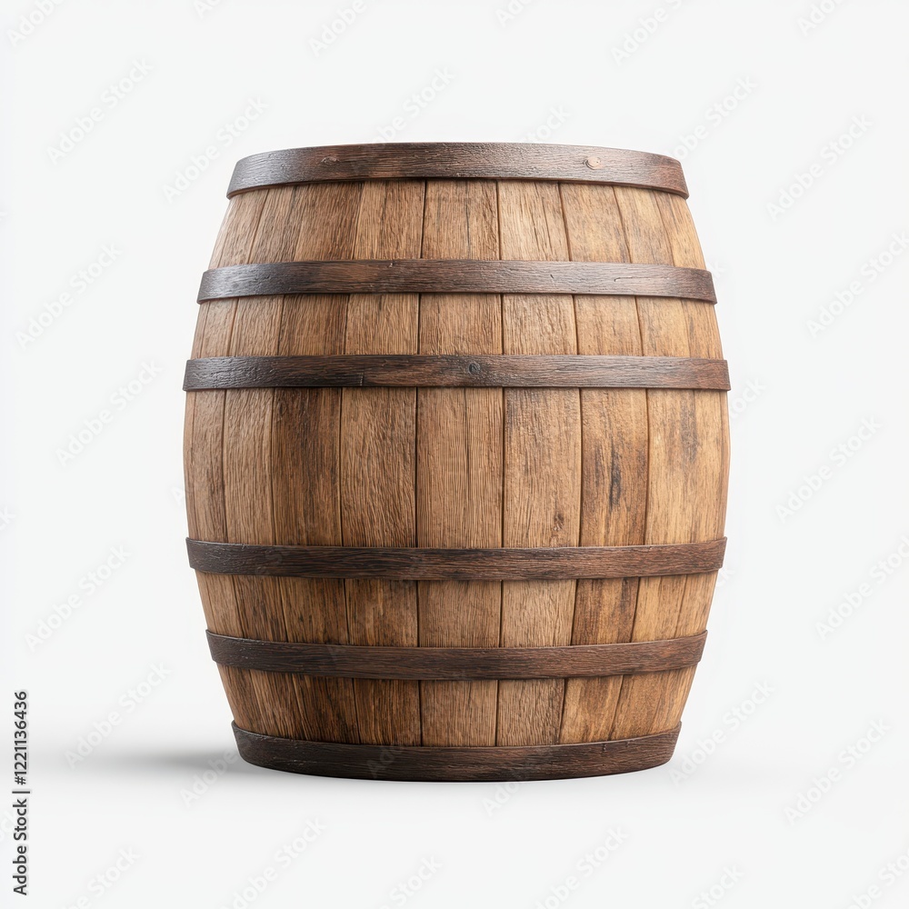 Fototapeta premium Wooden barrel isolated on white background rustic decor vintage style storage beverage kitchen accessories