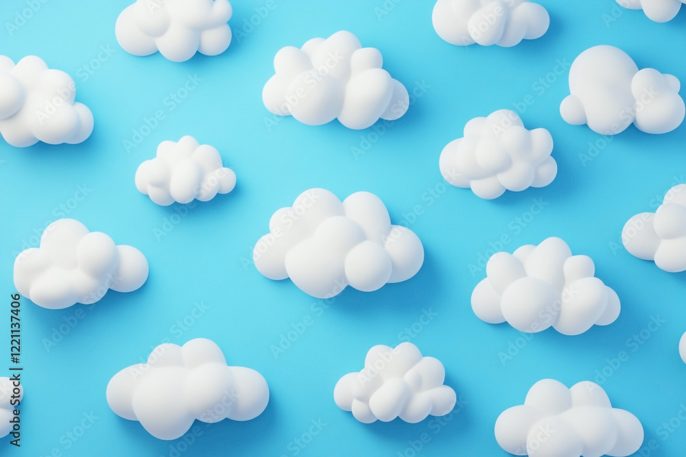Seamless 3D Cloud Pattern with Glossy Plastic Texture on Blue Background Seamless 3D Cloud Pattern with Glossy Plastic Texture on Blue Background