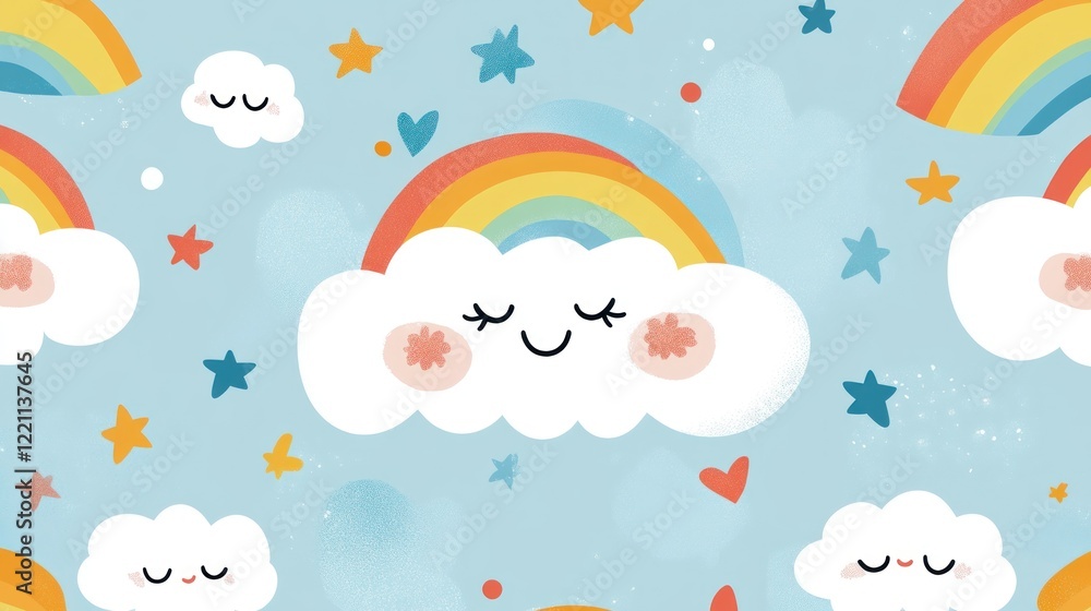 Happy Clouds Rainbows Stars And Hearts Pattern Happy Clouds Rainbows Stars And Hearts Pattern